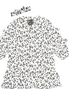 Leopard Print Frill Sleeves With Hairband Cotton Frock - White