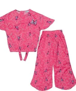 Minnie in Stars Cotton Short Top with Bell Bottom Trouser - Carrot