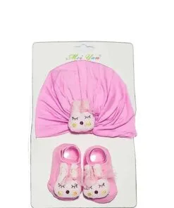 New Born Bunny Turbon Cap & Socks - Pink