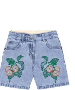 Orange Plants DEnim Shorts - Sky Blue