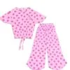 Paw Print Fish Cut Cotton Top & Trouser - BAby Pink