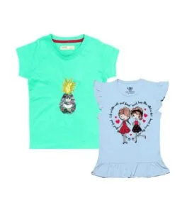 Pineapple Sequence Tee Shirts For Girls – Sea Green & Good Frinds Love Tee Shirt – Sky Blue