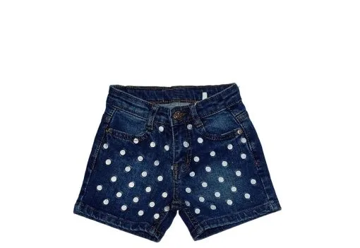 Polka Dot Denim Shorts – Dark Blue