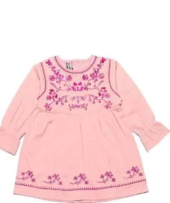 Preety Pink Florals Short Cotton Frock - Peach