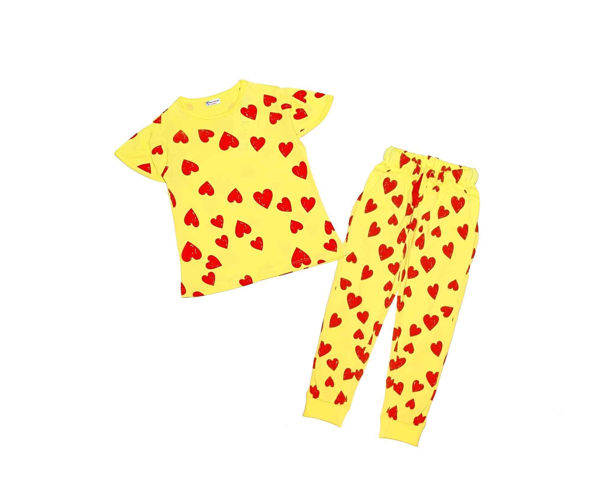 Red Hearts Bunch Tee & Trouser - Yellow 1