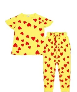 Red Hearts Bunch Tee & Trouser - Yellow
