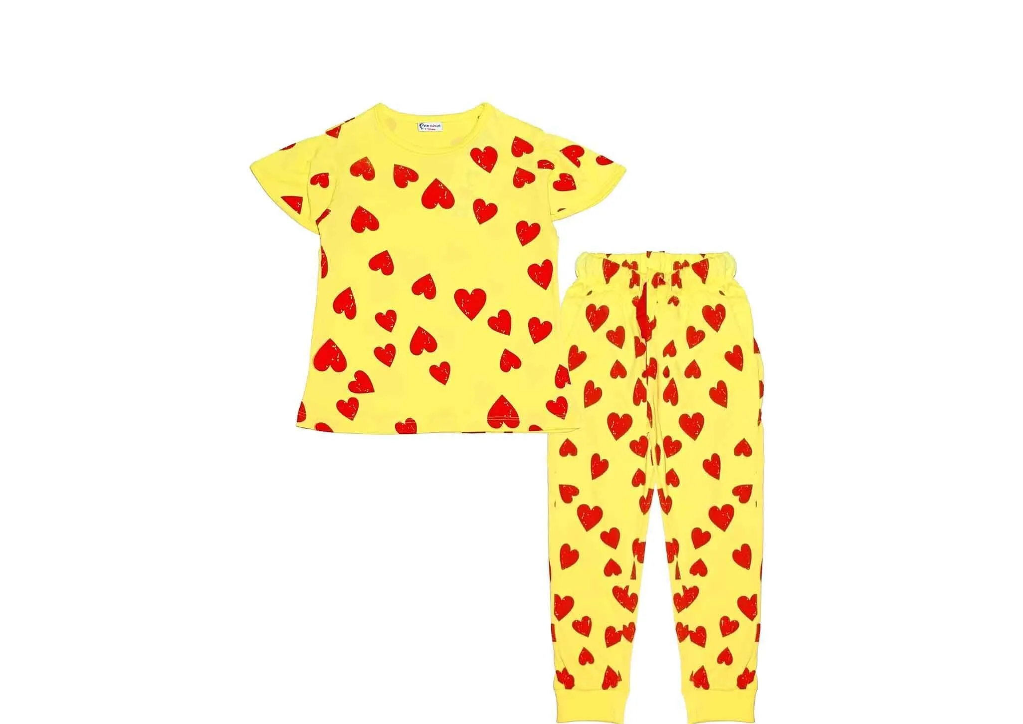 Red Hearts Bunch Tee & Trouser - Yellow