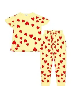 Red Hearts Rain Tee & Trouser - Lime Yellow