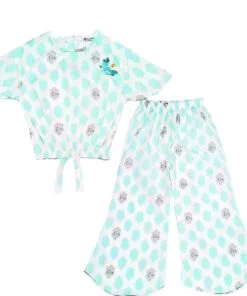 Smiley Clouds Fish Cut Cotton Top & Trouser - White