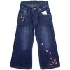 Strawberry Floral Flapper Denim Pant - Dark Blue