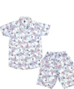 Summer Leaf Cotton Casual Shirt & Short - White