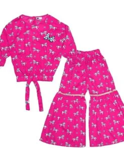 Unicorn Cotton Short Top with Gharrara - Shocking Pink
