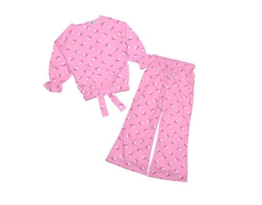 White Perrots Cotton Short Top with Bell Bottom Trouser - Baby Pink 1