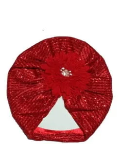 Flower Moon Light Turban Cap For Babies - Red