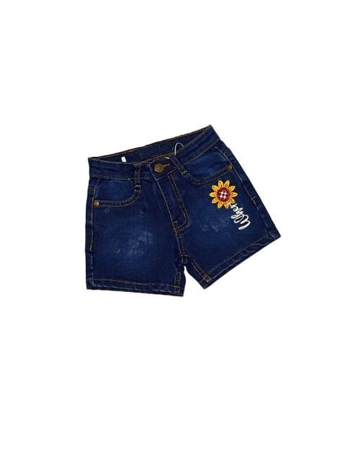 Golden Sunflower Denim Shorts – Dark Blue 1