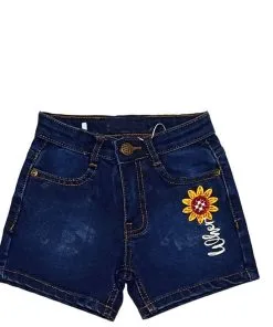 Golden Sunflower Denim Shorts – Dark Blue