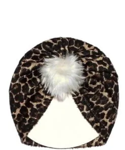 Leopard Pattern Velvet Turban Cap For Babies