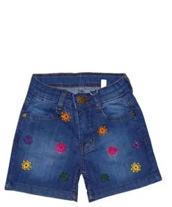 Multi Colours Flowers Denim Shorts – Mid Blue