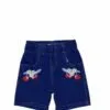 Red Apple Flowers Denim Shorts - Dark Blue
