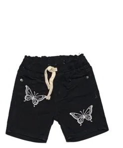 White Beautifull butterflies Denim Shorts – Black (1)