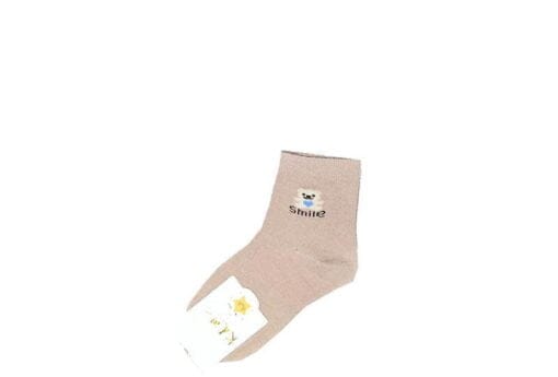 Cute Smile teddy Cotton Socks For Kids - Light Brown