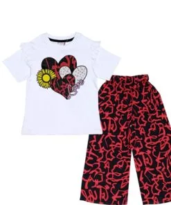 Love Hearts & Sunflower Cotton T Shirt with Arabic Lawn Plazzo - White & Black