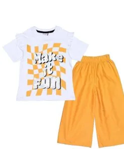 MAke It Fun Frill Tee Shirt & Plazzo - White & Mustard