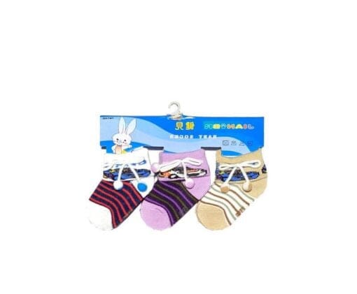 Multi Stripes Pack of 3 Cotton Baby Socks - 6-12 Months Red Skin & Purple