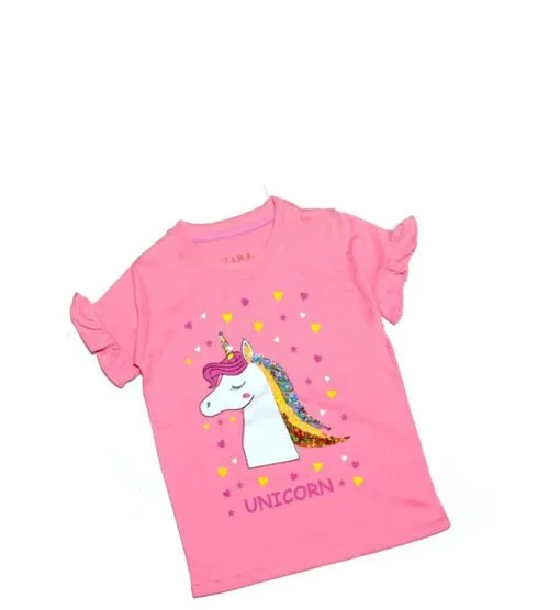 Pretty Unicorn With Sequence Tee Shirt - Pink 1