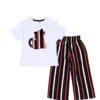 Red & Black Stripes Cat Cotton T Shirt with Arabic Lawn Plazzo - White & Black
