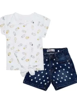 Pinapple Knot Tee Shirt & Polka Dot Denim Shorts