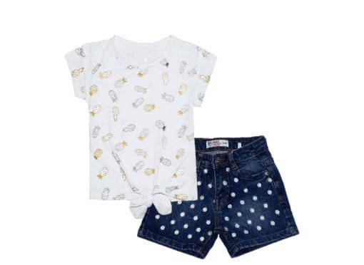 Pinapple Knot Tee Shirt & Polka Dot Denim Shorts