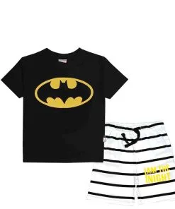 Night Bat Tee & Striper Shorts - Black & White