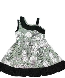 Off Shoulder Ruffel Strap Cotton Frock - Pistachio