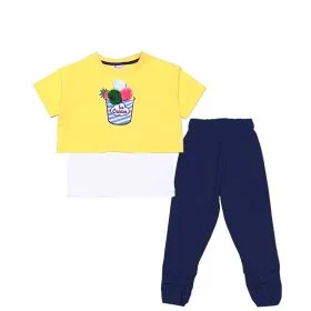 Strawberry Icecream Cup 3pcs Tee & Capri - Yellow & Navy Blue