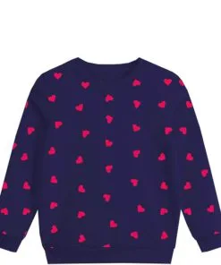 Hearts Printed Fleece Sweatshirts - Navy Blue