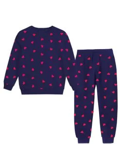 Hearts Printed Fleece Tracksuits - Navy Blue