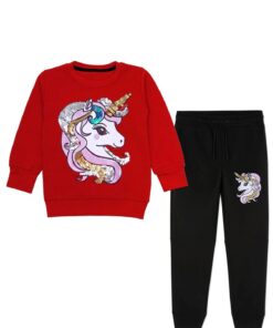 Model Sequin Unicorn Fleece Tracksuit - Red & Black