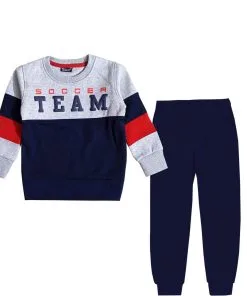 Soccer Team Stylish Penal Fleece Tracksuits - Gray & Navy