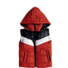 Stylish Penal Sleeveless Black Hooded Puffer Jacket - Red Black & White