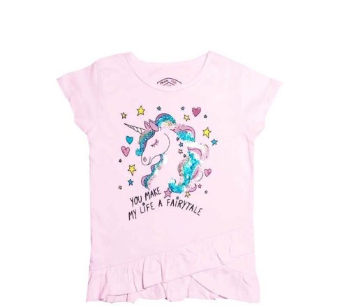 You Make My Life Sequence Unicorn Tee Shirt - Baby Pink