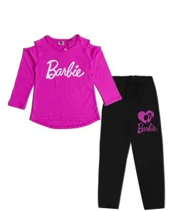 Barbie Full Sleeves Fashion Tee Shirt & Trouser - Maganta & Black