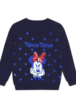 Blue Polka Dot Sequin Bow minnie Fleece Sweatshirt - Navy Blue