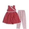 Chicken Kari Angrakha Frock with Polka Dot Trouser - Red & White