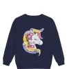 Fancy Sequin Hairs Unicorn Fleece Sweatshirt - Navy Blue