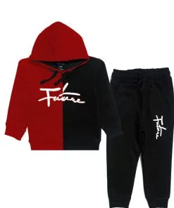 Future Trendy Penal Fleece Hoodie Tracksuits - Red & Black