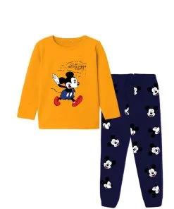 Happy Baby Mickey Full Sleeves Tee Shirt & Trouser - Mustard & Navy blue