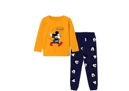 Happy Baby Mickey Full Sleeves Tee Shirt & Trouser - Mustard & Navy blue