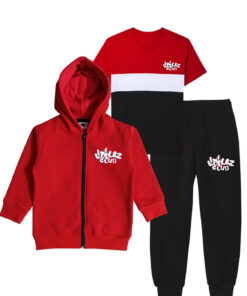 Littlez Club Premium 3 Pc Hoodie Tracksuit - Red & Black