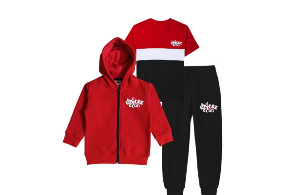 Littlez Club Premium 3 Pc Hoodie Tracksuit - Red & Black